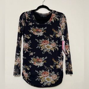 Maternity vibes Black Floral Long Sleeve Mesh Top with Rose Print